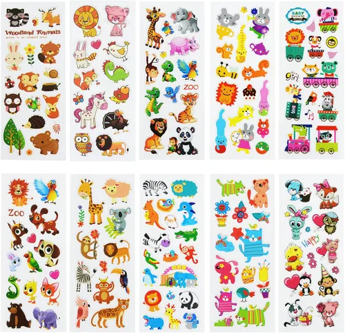 Miniatura 2 de 24 hojas (más de 400 unidades), calcomanías hinchadas en 3D de animales para niños pequeños, hojas de calcomanías preescolares a granel