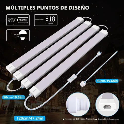 Miniatura 3 de KUKUMAO Luminaria de Tubo LED Enchufable de 5000K, Luz de Gabinete Enlazable de 18W para Garaje, Cocina, Baño, Closet, Oficina - 2 Pies, A Prueba