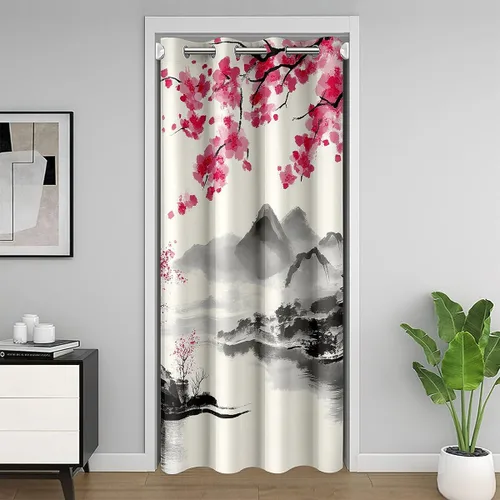 Cortina de puerta de estilo japonés para privacidad de puerta, tratamiento de ventana japonés Ukiyoe para decoración del hogar, sala de estar, flor