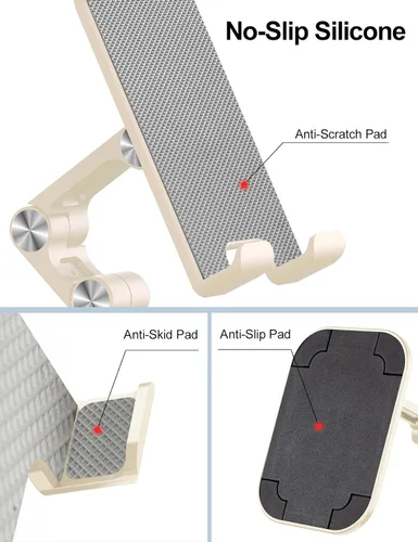 Miniatura 3 de OCYCLONE Soporte para teléfono, altura y ángulo ajustable, soporte plegable para teléfono celular para escritorio, soporte más alto para iPhone Beige