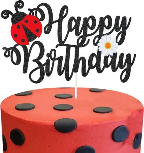 Decoración para tarta de cumpleaños de mariquita y margarita, suministros de fiesta de cumpleaños con temática de mariquita, decoración de fiesta de