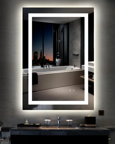 Miniatura 10 de Ensenior Espejo de Baño LED de 40" x 32" con Luz Frontal y Posterior, Espejos de Pared Regulables sin Escalones con Anti-Empañamiento, A Prueba