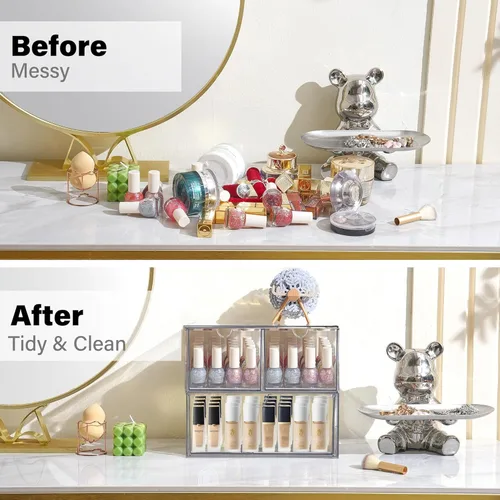 Miniatura 4 de Prsildan - Organizador de cajones acrílico para maquillaje con 3 cajones, almacenamiento transparente apilable para biberones, manualidades, joyas