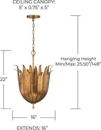 Miniatura 5 de Capital Lighting 349542AG Eden - Lámpara colgante de techo tradicional bohemio de inspiración botánica, 4 luces, 240 vatios en total, 22 pulgadas