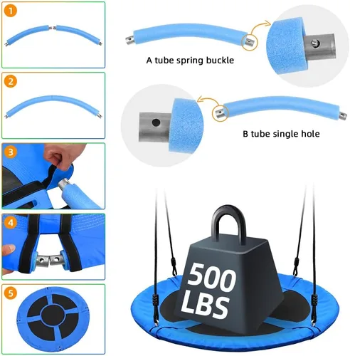 Miniatura 3 de Asiento de columpio de árbol de platillo para niños de 40 pulgadas al aire libre, columpio redondo para niños, columpio de platillo volador con Azul