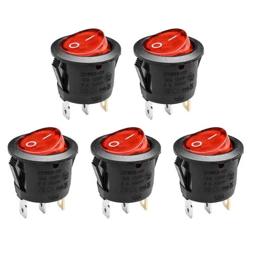 Miniatura 7 de KCD1 On/Off Pre-Wired 2-Pin 2-Position Snap 10A/125V, 6A/250V Round Boat Rocker Switch-5Pack