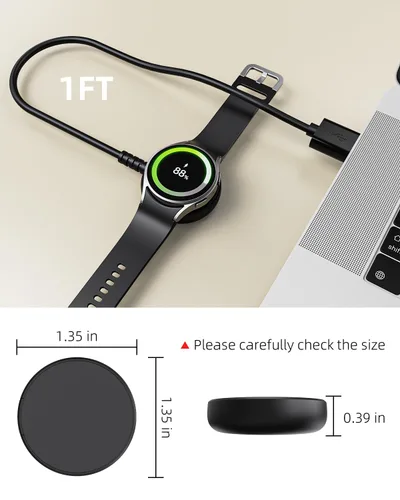 Miniatura 6 de Cargador de reloj Samsung Galaxy de 1 pie compatible con Watch 8/8 Classic/Ultra/7/6/6 Classic/5/5 Pro/4/4 Classic/3/Active/FE USB A carga magnética