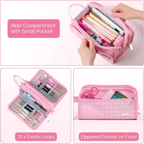 Miniatura 4 de Sooez Estuche grande para lápices, bolsa para lápices de gran capacidad con 3 compartimentos, organizador portátil de artículos de papelería de lona
