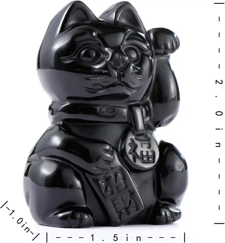 Miniatura 2 de Artistone Black Obsidian Crystal Maneki Neko Money Feng Shui Fortune Lucky Cat Collectible Figurine Gemstone Sculpture for Attract Wealth Good Luck