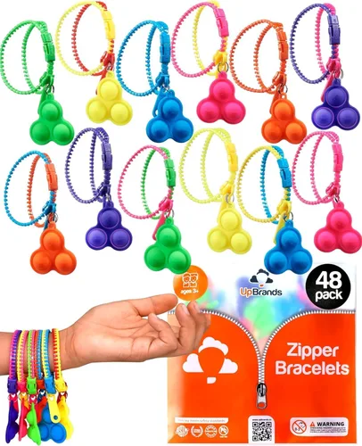 UpBrands 48 pulseras mejoradas con cremallera Pop-It para niños, juguetes antiestrés para TDAH, juguetes para aliviar la ansiedad, kit para