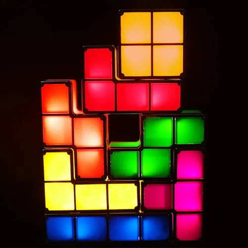 Miniatura 2 de 7 piezas apilables de luz nocturna 3D rompecabezas de juguete de 7 colores bloques mágicos de inducción entrelazados LED novedad lámpara