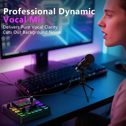 Miniatura 3 de Paquete de equipo de podcast, mezclador de audio con micrófono dinámico para PC, juego de equipos de juegos para grabación de podcasts, cambiador