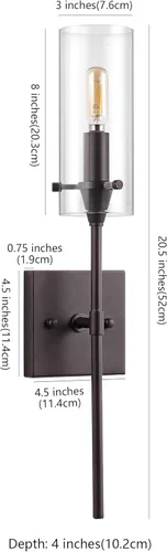 Miniatura 6 de JONATHAN Y Lámpara LED moderna de bronce aceitado de 4.5 pulgadas, pantalla cilíndrica de vidrio transparente, lámpara de pared para espejo de baño