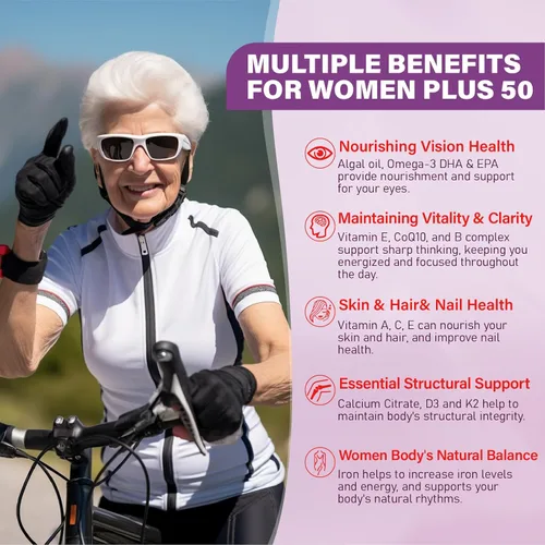 Miniatura 5 de Gomitas multivitamínicas para mujeres 50 Plus – con Omega 3, coenzima Q10, hierro, calcio, zinc, vitamina A, C, D3, E, K2, complejo B, folato