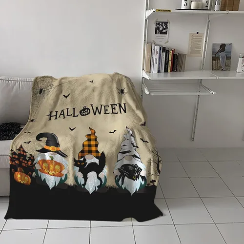 Miniatura 4 de Manta de gnomo de franela súper suave, manta de murciélago de Halloween con diseño de gato negro, manta ligera y acogedora de microfibra de felpa