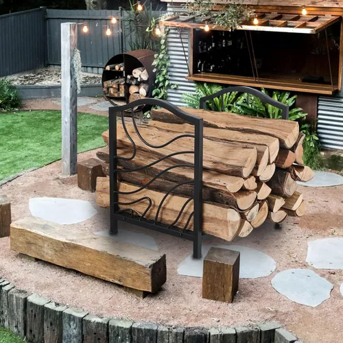 Miniatura 3 de GREEN PARTY Estante de leña pequeño de 17 pulgadas para interiores/exteriores, soporte de leña de metal, soporte decorativo de troncos