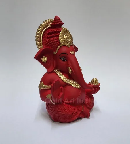 Miniatura 3 de Gold Art India Mukut Ganesha Idol para tablero de instrumentos de automóvil, granate, rojo y dorado, pequeño, Ganesha Murti Ganpati, ídolo