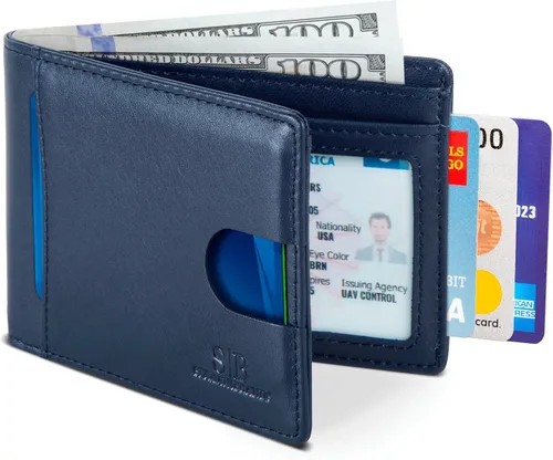 Miniatura 43 de SERMAN BRANDS RFID Blocking Slim Bifold Genuine Leather Thin Minimalist Front Pocket Wallets for Men Billfold Wallet Men Gift