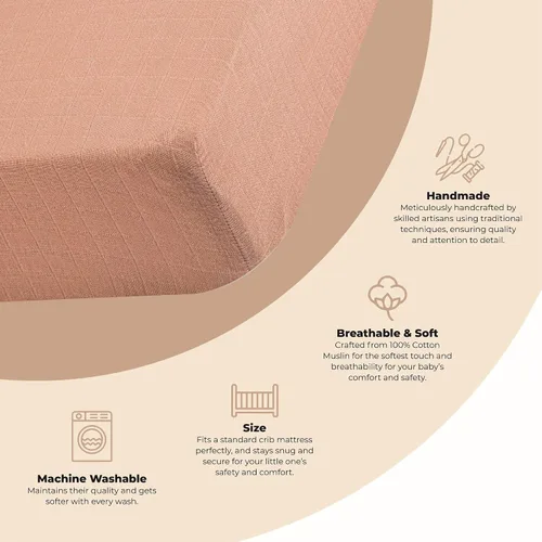 Miniatura 2 de Crane Baby Sábana bajera, sábana bajera ajustable de algodón suave para cunas y guarderías, cobre beige, 28 pulgadas de ancho x 52 pulgadas de alto