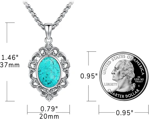 Miniatura 25 de Joyas de turquesa para mujeres y hombres de plata de ley 925 con colgante de urna para cenizas, collar con medallón de imagen, martillo de Thor