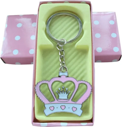 12 llaveros de corona rosa para baby shower, regalo de cumpleaños para invitados, corona, llavero, decoración de mesa, caja de regalo rosa, Rosado