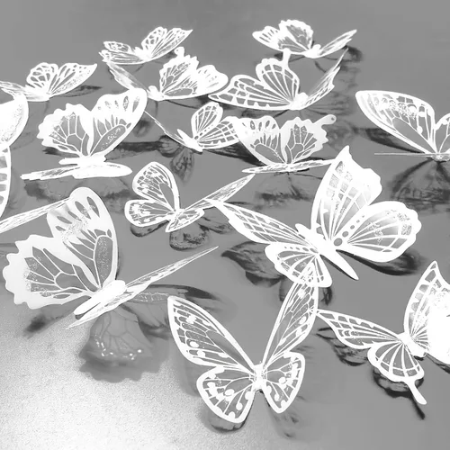 Miniatura 11 de Ewong Decoración de pared de mariposa 3D – 66 piezas de decoración de mariposa blanca para tartas – Calcomanía de pared extraíble impermeable