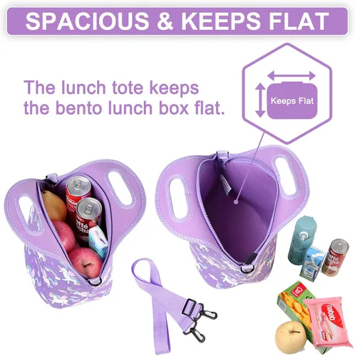Miniatura 4 de VASCHY Lonchera para niños, bolsa de almuerzo ligera de neopreno para niños pequeños y niñas a la escuela, guardería, jardín de infantes, unicornio