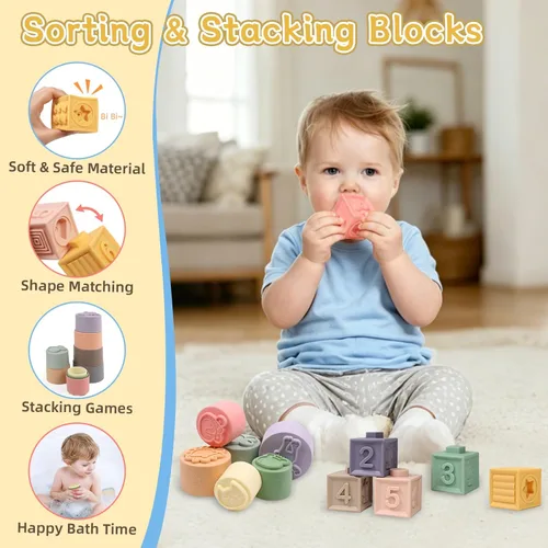 Miniatura 4 de Juguetes para bebés de 6 a 12 meses, juguetes Montessori 6 en 1 para niños pequeños de 1 a 3 años, juguete sensorial de cuerda sensorial para bebés