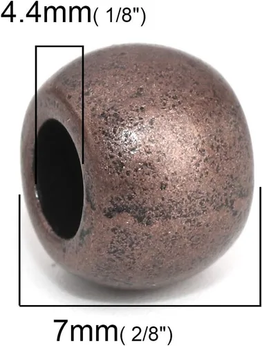 Miniatura 2 de 60 cuentas de barril espaciador de metal en acabado de cobre antiguo de 0.394 in x 0.276 in de diámetro con agujero grande de 0.173 in Aleación