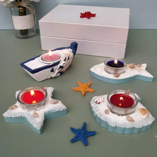 Miniatura 3 de ARTIBETTER Decoración para el hogar, 2 uds., portavelas náuticos, estrellas, pescado, té, candelabro, candelabro, manto, decoración para salas