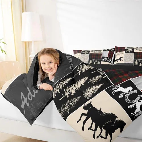 Miniatura 191 de Juego de edredón de oso y ciervo, tamaño individual, ropa de cama de animales salvajes de caza, colcha rústica de cabaña, casa de campo, cuadros