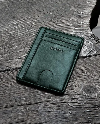 Miniatura 4 de Buffway - Billetera delgada minimalista de cuero con protección RFID para hombre y mujer