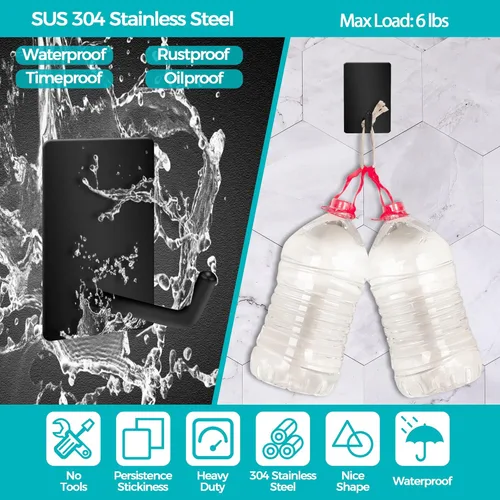 Miniatura 3 de Ganchos adhesivos resistentes, ganchos de pared autoadhesivos de acero inoxidable, ganchos adhesivos para toallas para cocina y baño, ganchos