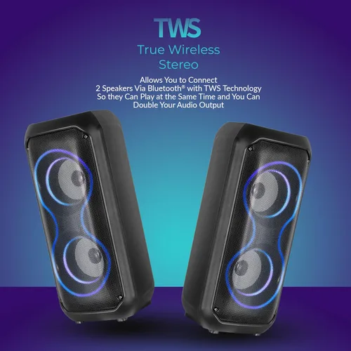 Miniatura 4 de IQ Sound IQ-3404BT - Sistema de altavoces de alta eficiencia de 2 x 4 pulgadas, Bluetooth habilitado con TWS, luces LED coloridas, entradas