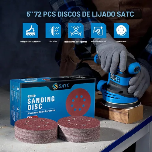 Miniatura 8 de S SATC - 72 discos de lija adhesivos de gancho y bucle de 5 pulgadas de 8 agujeros para lijadora orbital aleatoria 40 60 80 120 180 240 320 granos