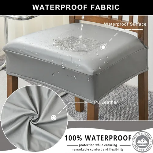 Miniatura 3 de NILUOH Fundas impermeables para sillas de comedor, juego de 4, fundas de asiento de cuero PU para sillas de comedor, fundas de silla extraíbles