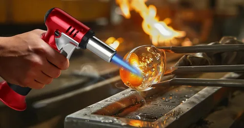 Miniatura 9 de Semlos Antorcha de butano con indicador de combustible, encendedor de cocina recargable con bloqueo de seguridad y llama ajustable para bricolaje