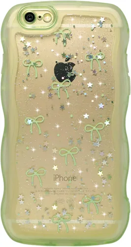Miniatura 84 de Qokey Funda para iPhone 12 Pro Max de 6.7 pulgadas, diseño de onda rizada, borde transparente, brillante con purpurina, estrella brillante, bonita
