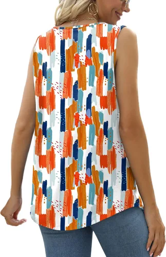 Miniatura 53 de Saloogoe - Camisetas sin mangas veraniegas para mujeres, plisadas con cuello cuadrado y dobladillo curvado, blusas de ajuste holgado con movimiento