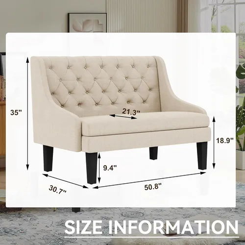 Miniatura 3 de Banco Settee con Respaldo Mini Sofá para Comedor Sala de Estar Entrada Moderno Banquette Tapizado con Botones Capitoné Loveseat Sofá con Patas