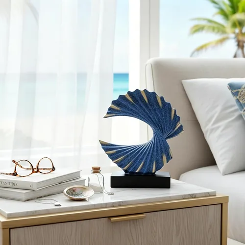 Miniatura 4 de Escultura de onda de oro azul, detalles modernos de olas oceánicas, estatua de arte de resina para estante, mesa de café, soporte de TV, adornos