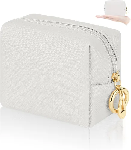 Miniatura 19 de Bolsa de maquillaje pequeña de 5.1 x 5.1 pulgadas para monedero, material flocado, mini bolsa de maquillaje de viaje con dos bolsillos internos