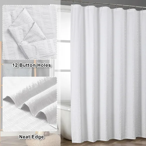 Miniatura 9 de Aiyufeng Cortina de ducha blanca extra larga de 96 pulgadas de largo, cortina de ducha de tela con textura en relieve, cortina de baño grande