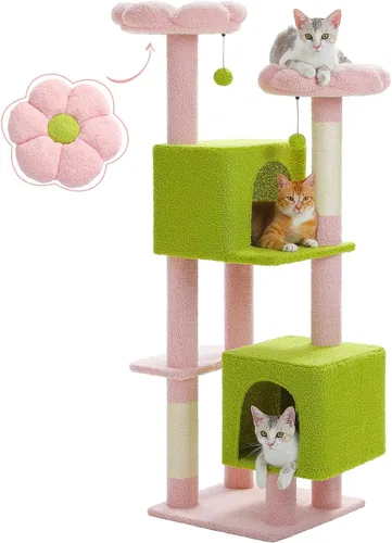 Miniatura 10 de MUTTROS Árbol de Servicio Pesado para Gatos de Interior Adultos, Torre para Gatos de 45 Pulgadas con Rampa Rascadora de Sisal, 2 Condominios