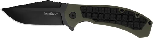 Kershaw Cuchillo de bolsillo Faultine (8760); hoja 8Cr13MoV de 3 pulgadas con apertura manual KVT, revestimiento de óxido negro y sobremoldeado de