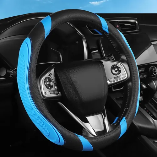 Miniatura 22 de Funda universal para volante de automóvil con masaje 3D, 14.5-15 pulgadas, fundas de cuero de fibra de carbono negras, transpirables