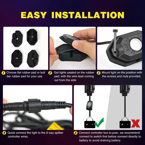Miniatura 7 de Nilight 2 luces LED RGB de 3 pies con base de resorte y 4 luces de rock, control remoto de aplicación con patrones de persecución de bricolaje