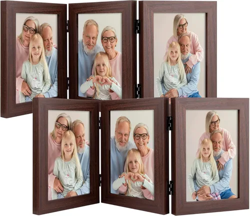 Miniatura 37 de Frametory, 3 Marcos de Fotos 4x6 Marcos de Fotos Trípticos Collage - Cristal Real - Triple Plegable (Gris, 1 Paquete)