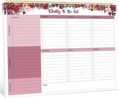 Miniatura 17 de Taja Bloc de notas semanal con 52 hojas sin fecha (8.5 x 11 pulgadas), planificador semanal de escritorio para mujeres y hombres, trabajo y hogar