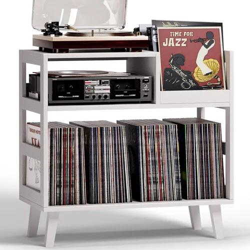 Soporte para tocadiscos con almacenamiento de vinilo, moderno soporte para tocadiscos de mediados de siglo con capacidad para más de 150 álbumes,